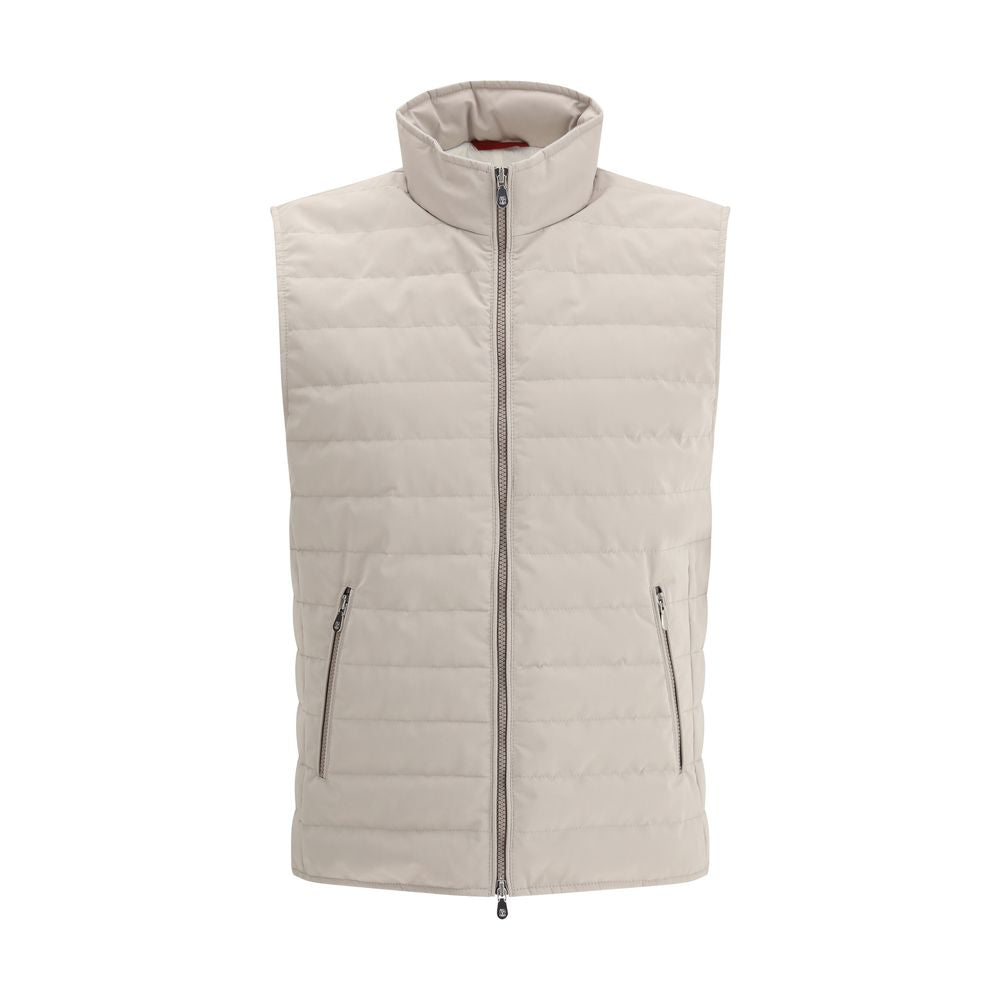 Brunello Cucinelli Beige Polyester Sleveless Jacket - Luxe Nova