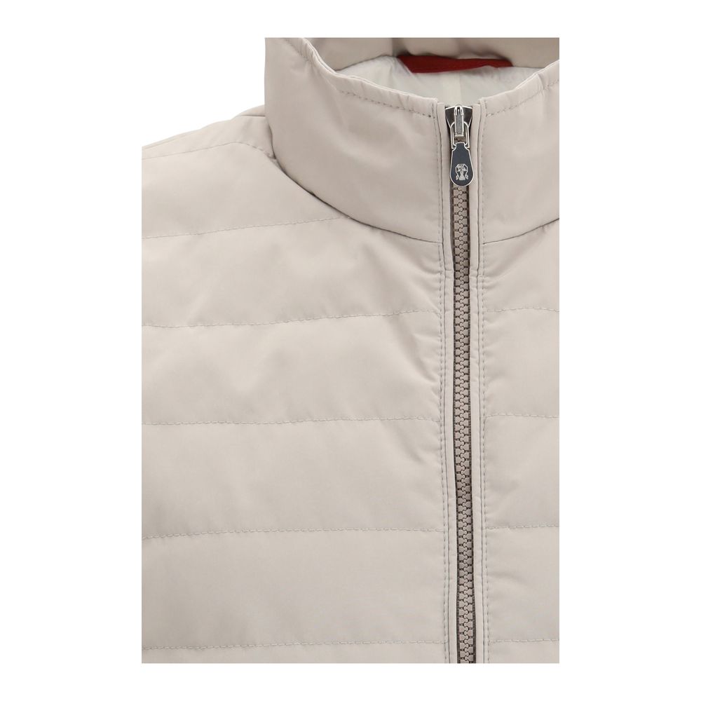 Brunello Cucinelli Beige Polyester Sleveless Jacket - Luxe Nova