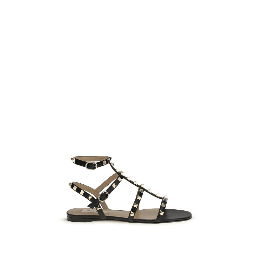 Valentino Garavani Black Calf Leather Bos Taurus Sandals - Luxe Nova