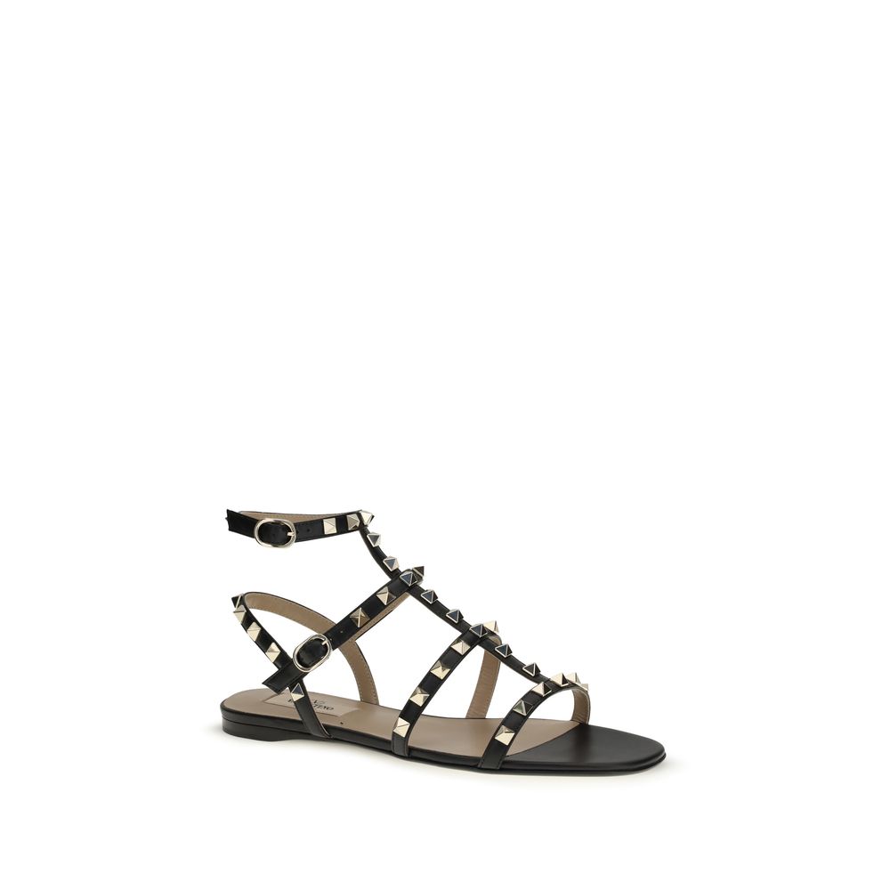 Valentino Garavani Black Calf Leather Bos Taurus Sandals - Luxe Nova