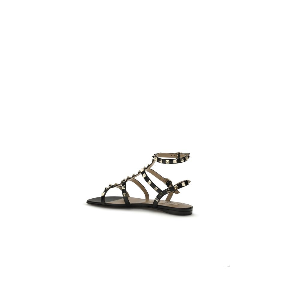 Valentino Garavani Black Calf Leather Bos Taurus Sandals - Luxe Nova