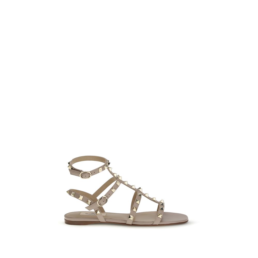 Valentino Garavani Beige Calf Leather Bos Taurus Flat Sandals - Luxe Nova