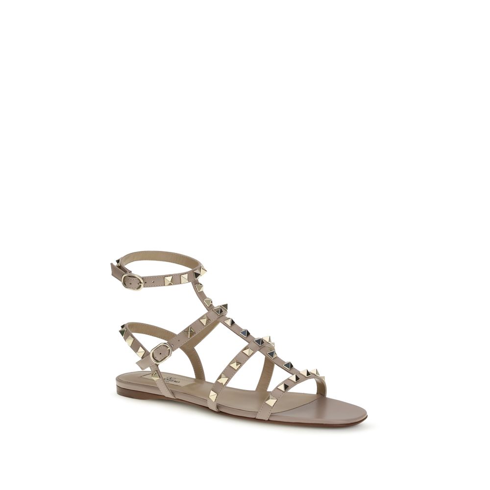 Valentino Garavani Beige Calf Leather Bos Taurus Flat Sandals - Luxe Nova