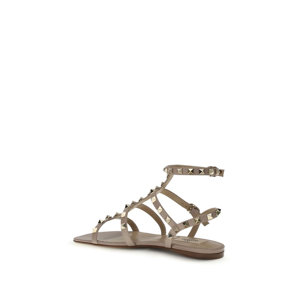 Valentino Garavani Beige Calf Leather Bos Taurus Flat Sandals - Luxe Nova