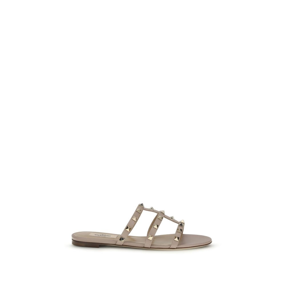 Valentino Garavani Beige Calf Leather Bos Taurus Flat Sandals - Luxe Nova