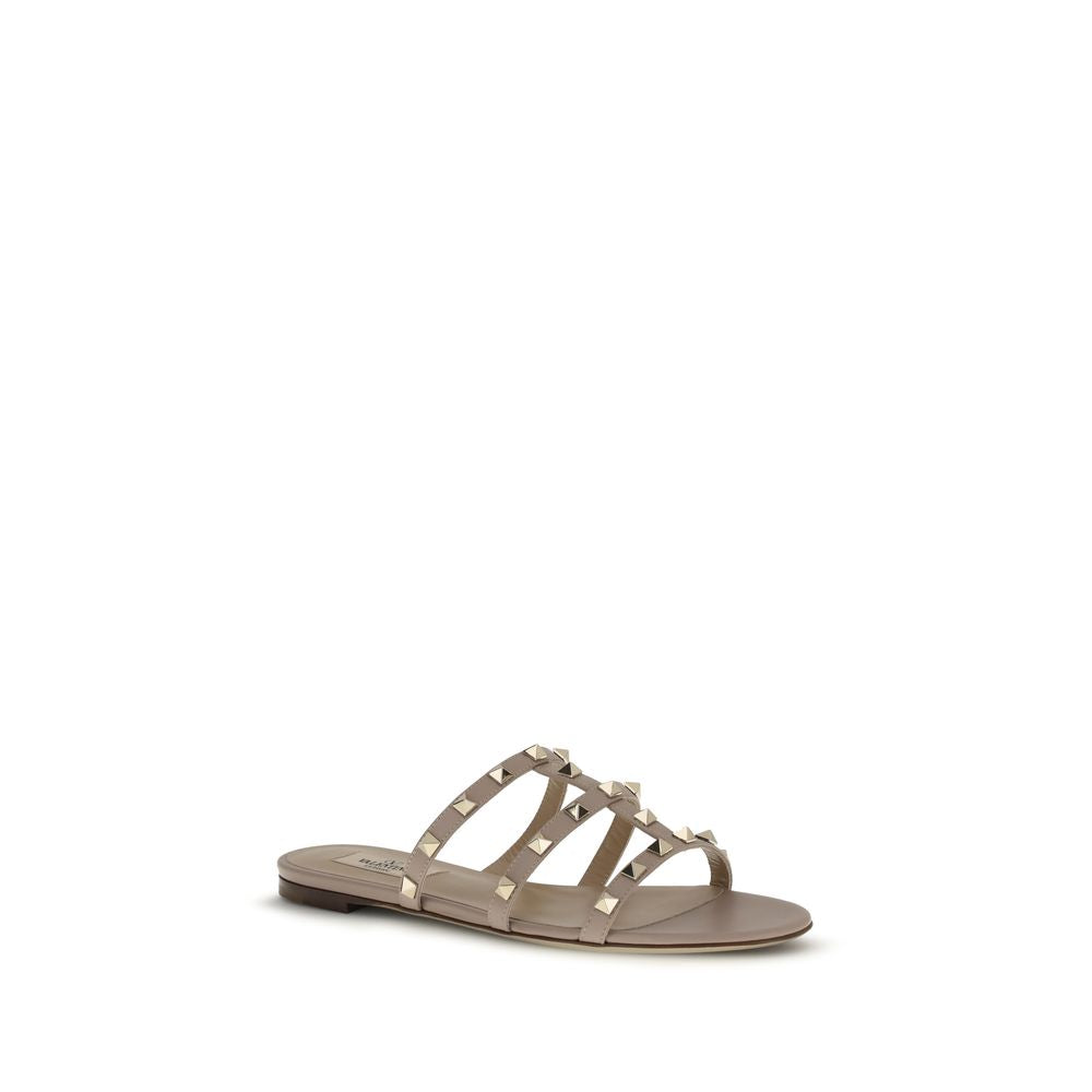 Valentino Garavani Beige Calf Leather Bos Taurus Flat Sandals - Luxe Nova