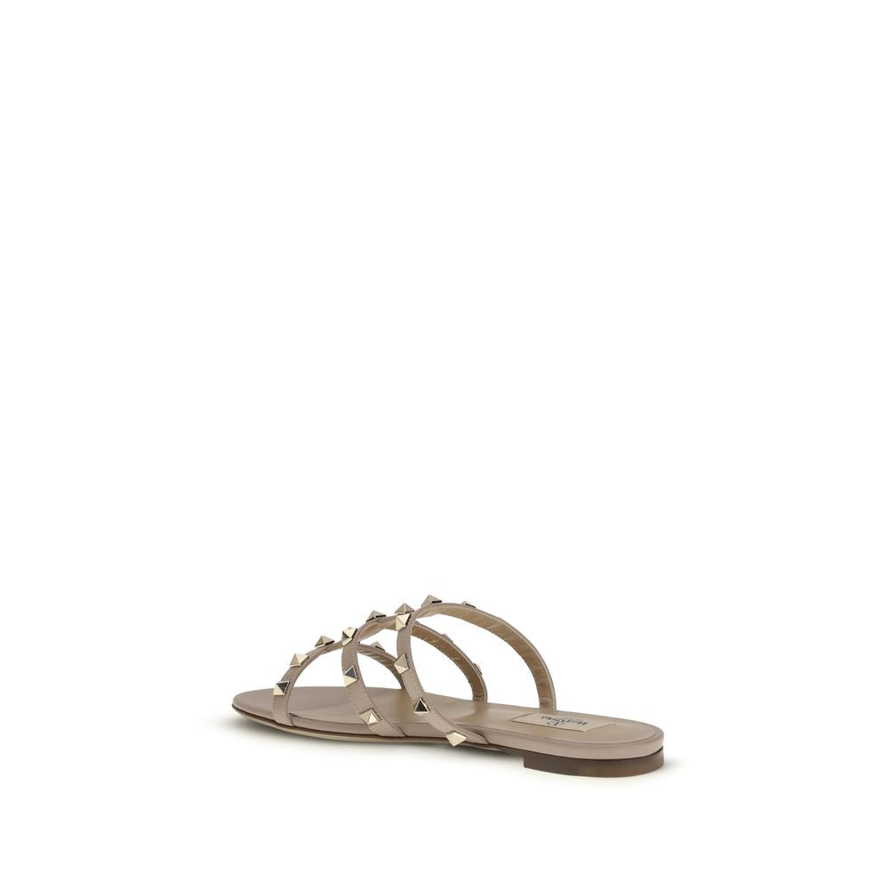Valentino Garavani Beige Calf Leather Bos Taurus Flat Sandals - Luxe Nova