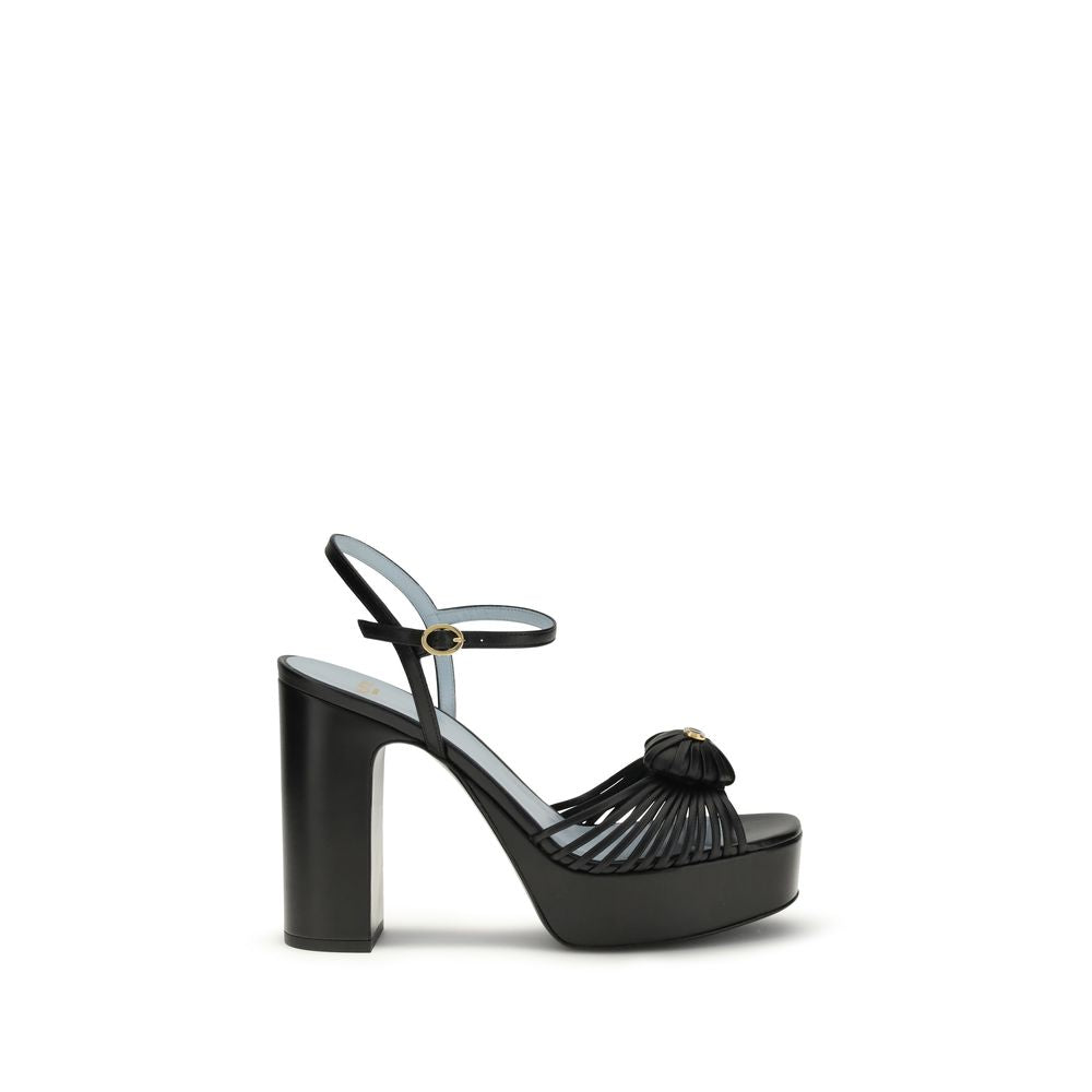 Valentino Garavani Black Goatskin Platform Sandals - Luxe Nova