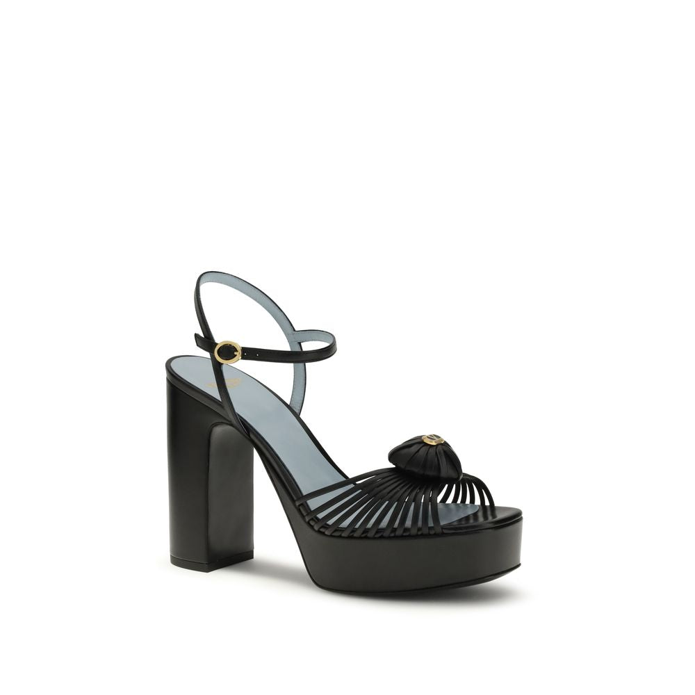 Valentino Garavani Black Goatskin Platform Sandals - Luxe Nova