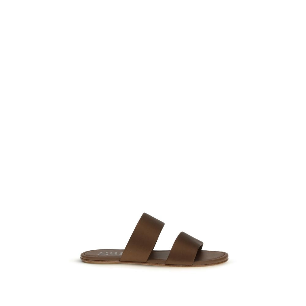Pedro García Brown Silk Flat Sandals - Luxe Nova