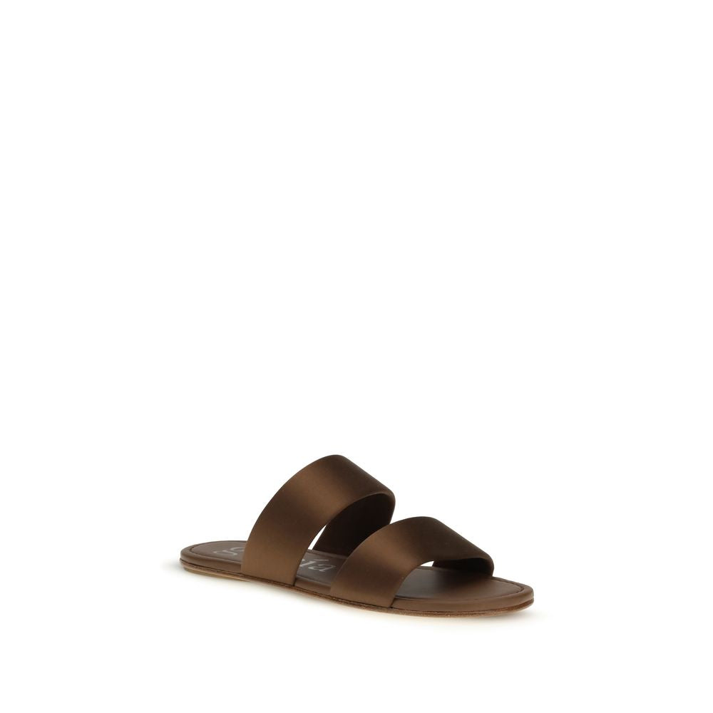 Pedro García Brown Silk Flat Sandals - Luxe Nova