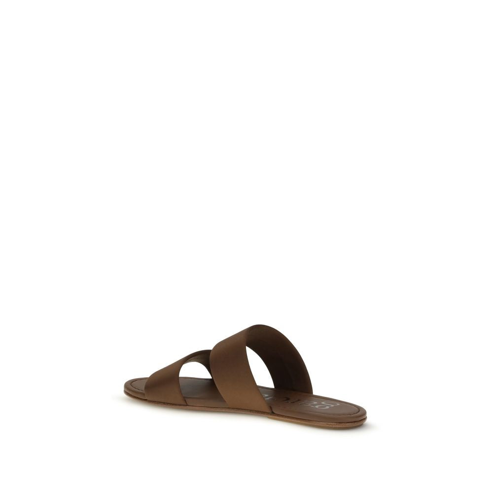 Pedro García Brown Silk Flat Sandals - Luxe Nova