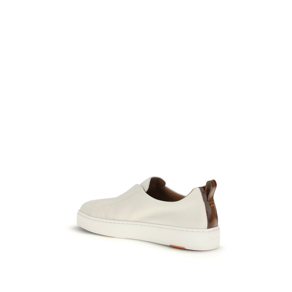 Santoni White Calf Leather Bos Taurus Low Top Sneakers - Luxe Nova