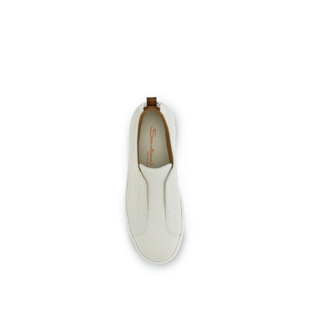 Santoni White Calf Leather Bos Taurus Low Top Sneakers - Luxe Nova