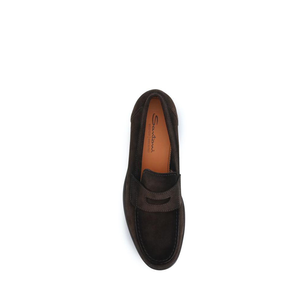 Santoni Brown Calf Leather Bos Taurus Slip-On Loafers - Luxe Nova