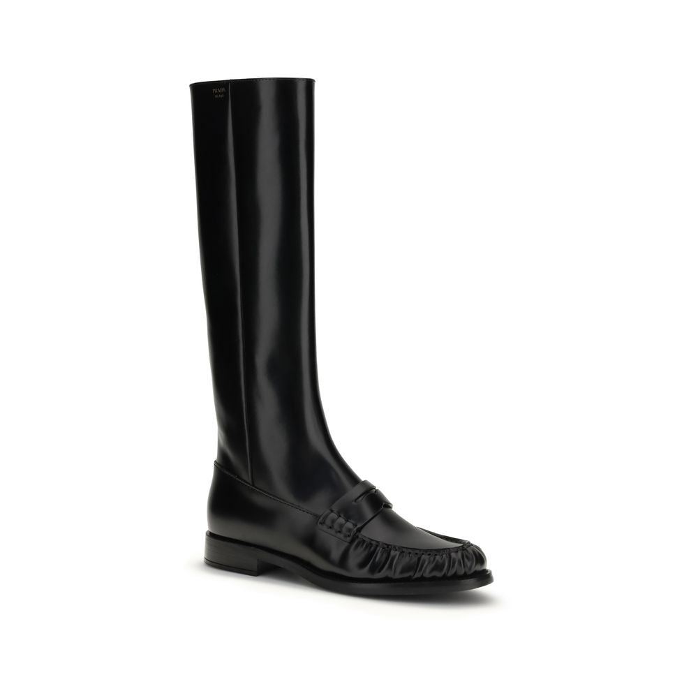 Prada Black Calf Leather Bos Taurus Boots