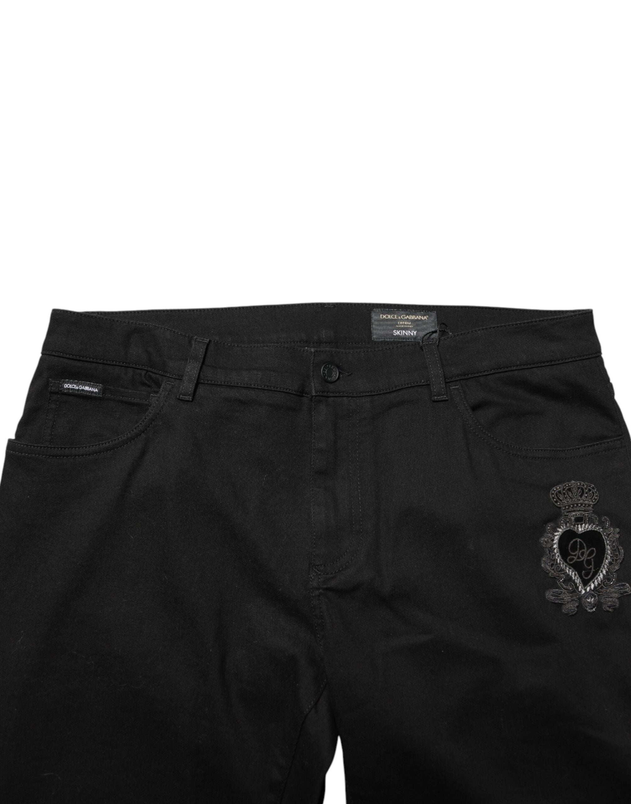 Dolce & Gabbana Black Sacred Heart Skinny Men Denim Jeans