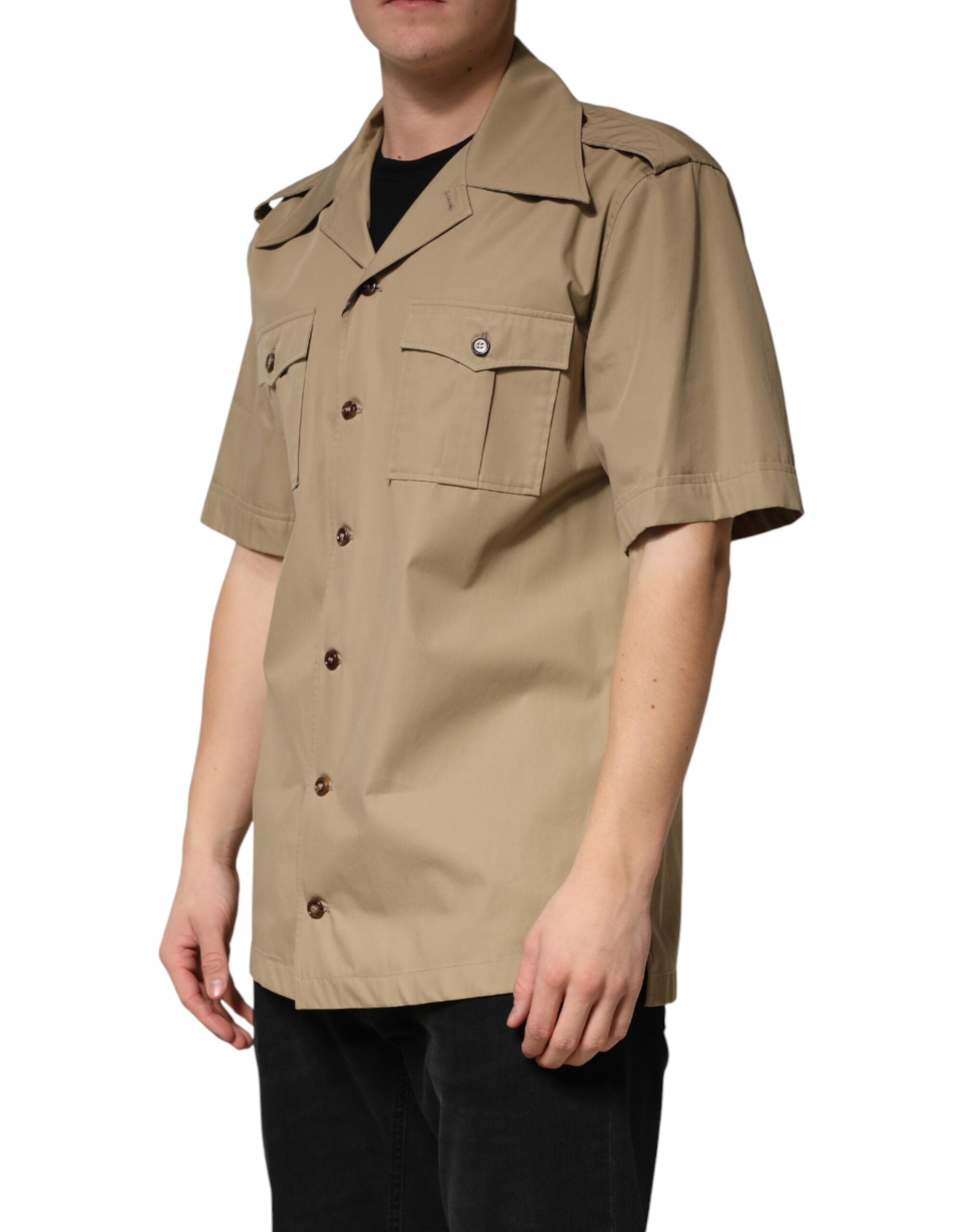 Dolce & Gabbana Brown Pin Up Short Sleeves Men Casual Shirt