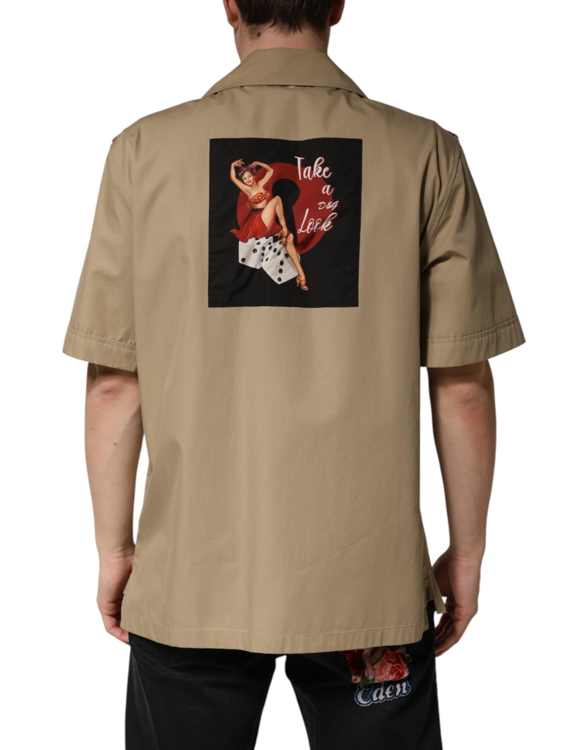 Dolce & Gabbana Brown Pin Up Short Sleeves Men Casual Shirt