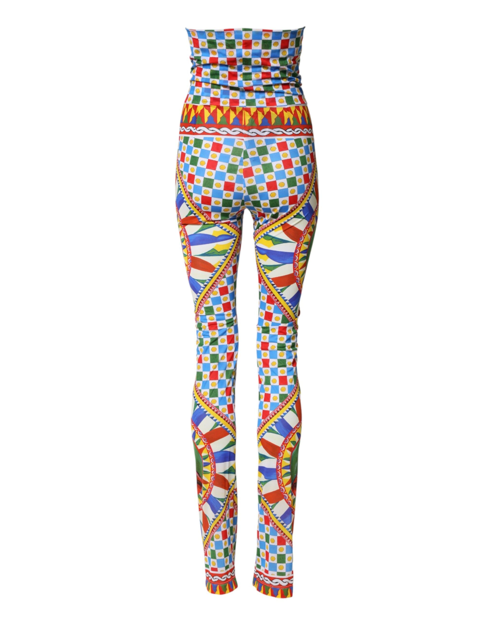 Dolce & Gabbana Multicolor Carretto Leggings High Waist Pants