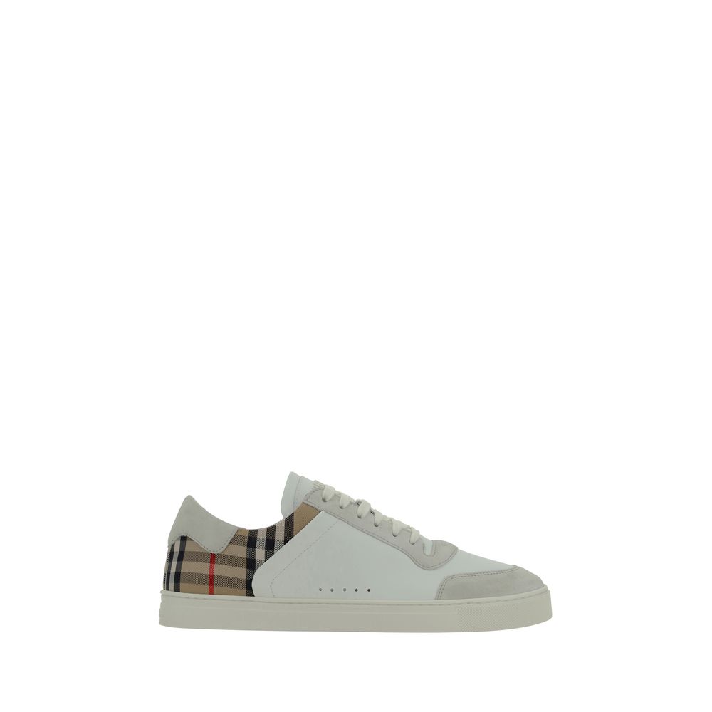 Burberry White Calf Leather Bos Taurus Low Top Sneakers - Luxe Nova