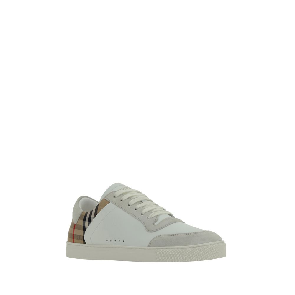 Burberry White Calf Leather Bos Taurus Low Top Sneakers - Luxe Nova