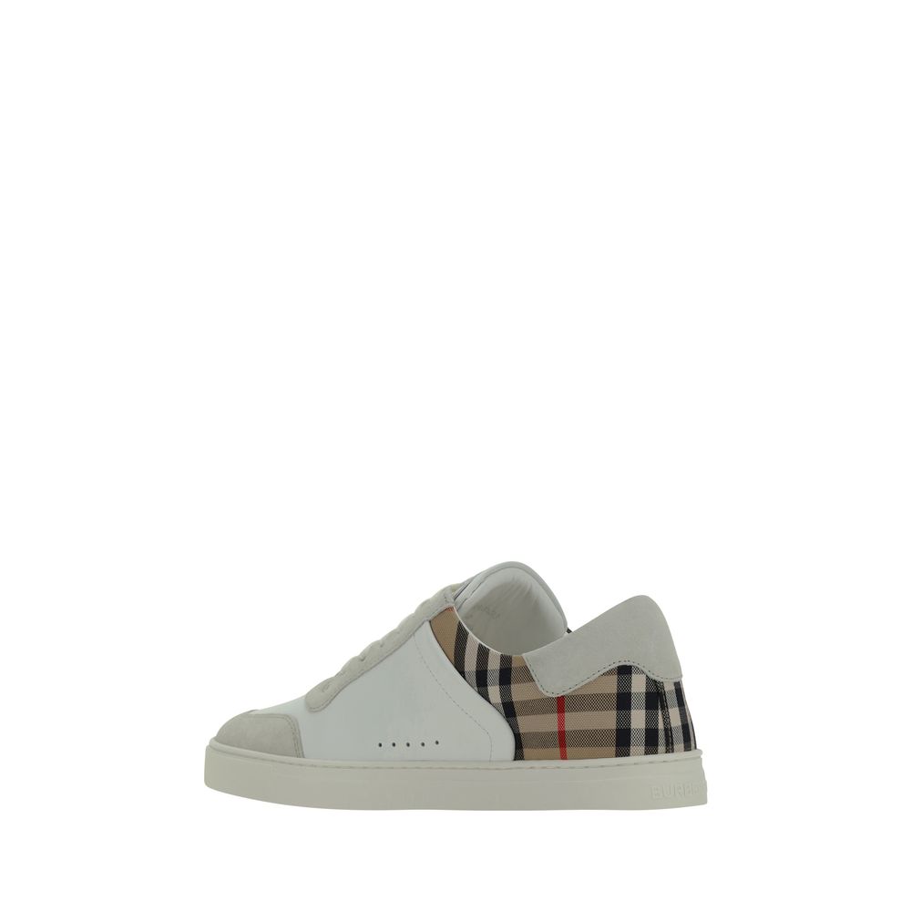 Burberry White Calf Leather Bos Taurus Low Top Sneakers - Luxe Nova