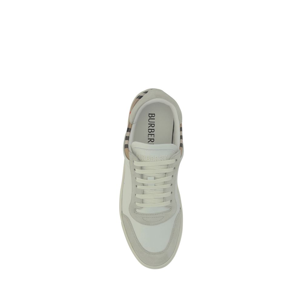 Burberry White Calf Leather Bos Taurus Low Top Sneakers - Luxe Nova