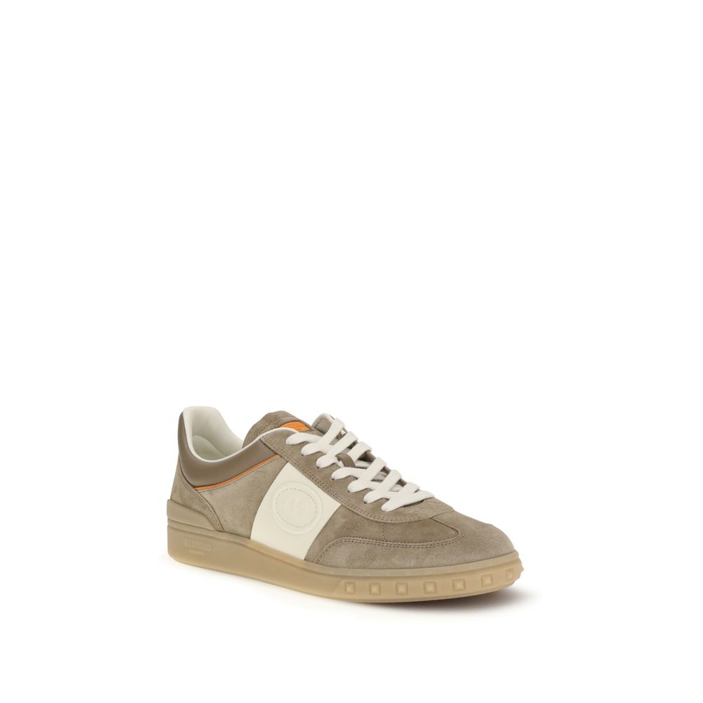 Valentino Garavani Beige Calf Leather Bos Taurus Low Top Sneakers - Luxe Nova