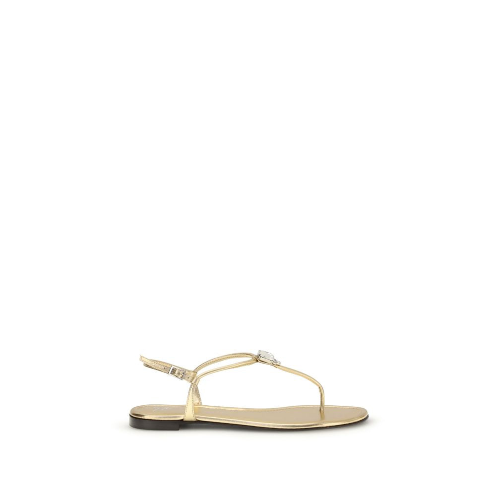 Giuseppe Zanotti Gold Calf Leather Bos Taurus Flat Sandals - Luxe Nova