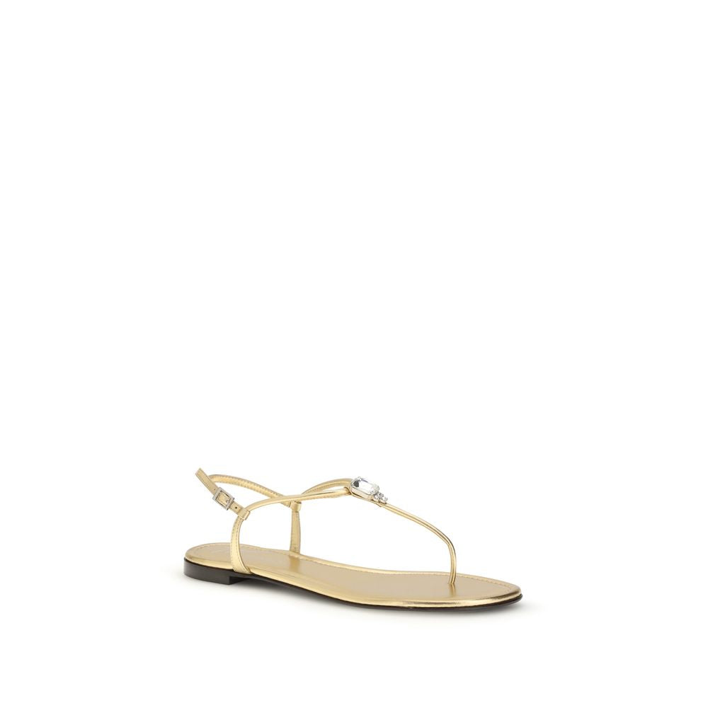 Giuseppe Zanotti Gold Calf Leather Bos Taurus Flat Sandals - Luxe Nova