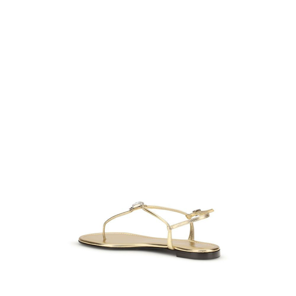 Giuseppe Zanotti Gold Calf Leather Bos Taurus Flat Sandals - Luxe Nova