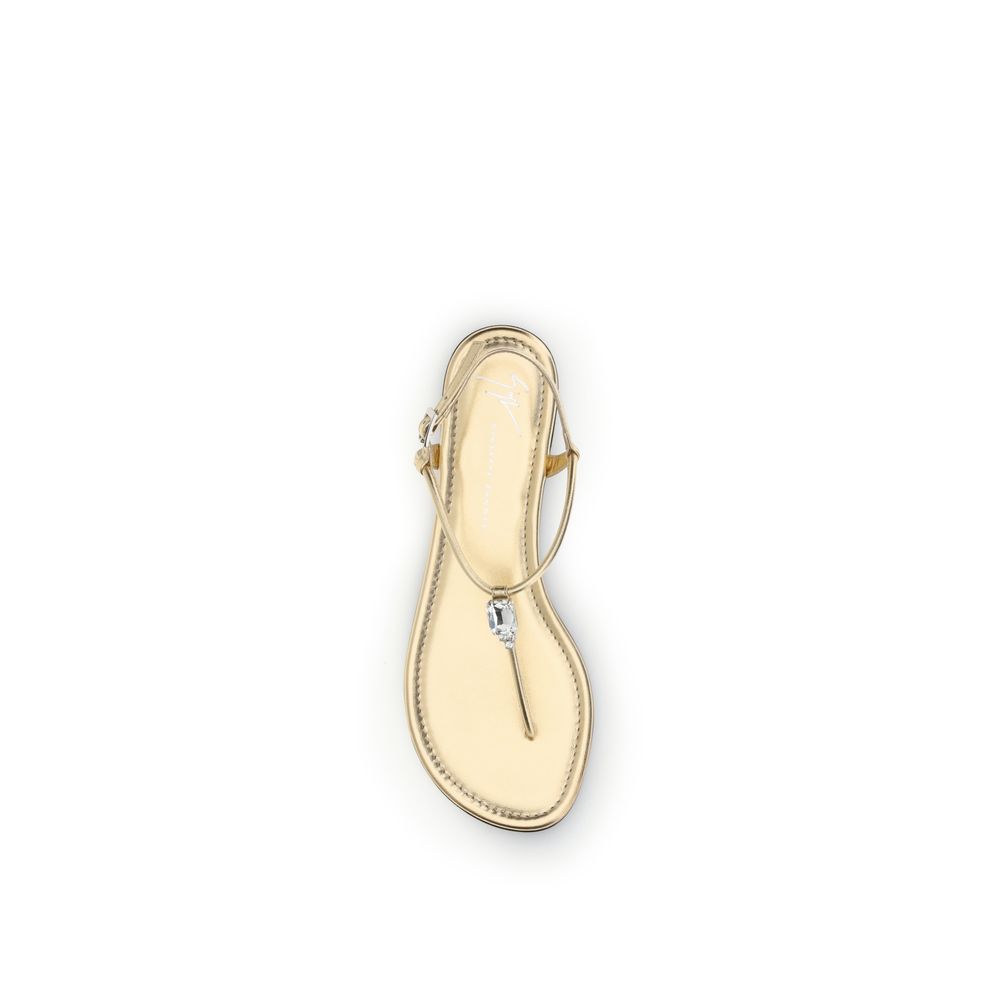 Giuseppe Zanotti Gold Calf Leather Bos Taurus Flat Sandals - Luxe Nova