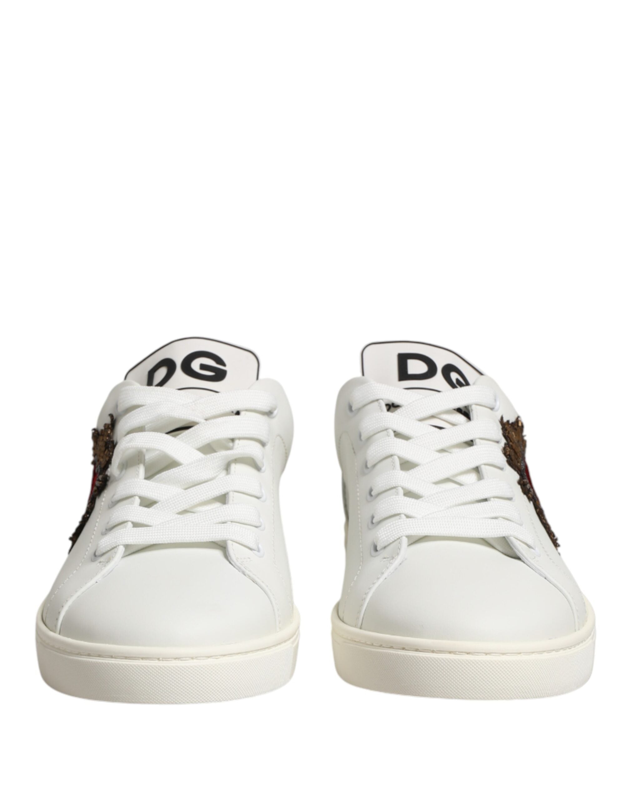 Dolce & Gabbana White Leather Sacred Heart Patch Sneakers Shoes - Luxe Nova