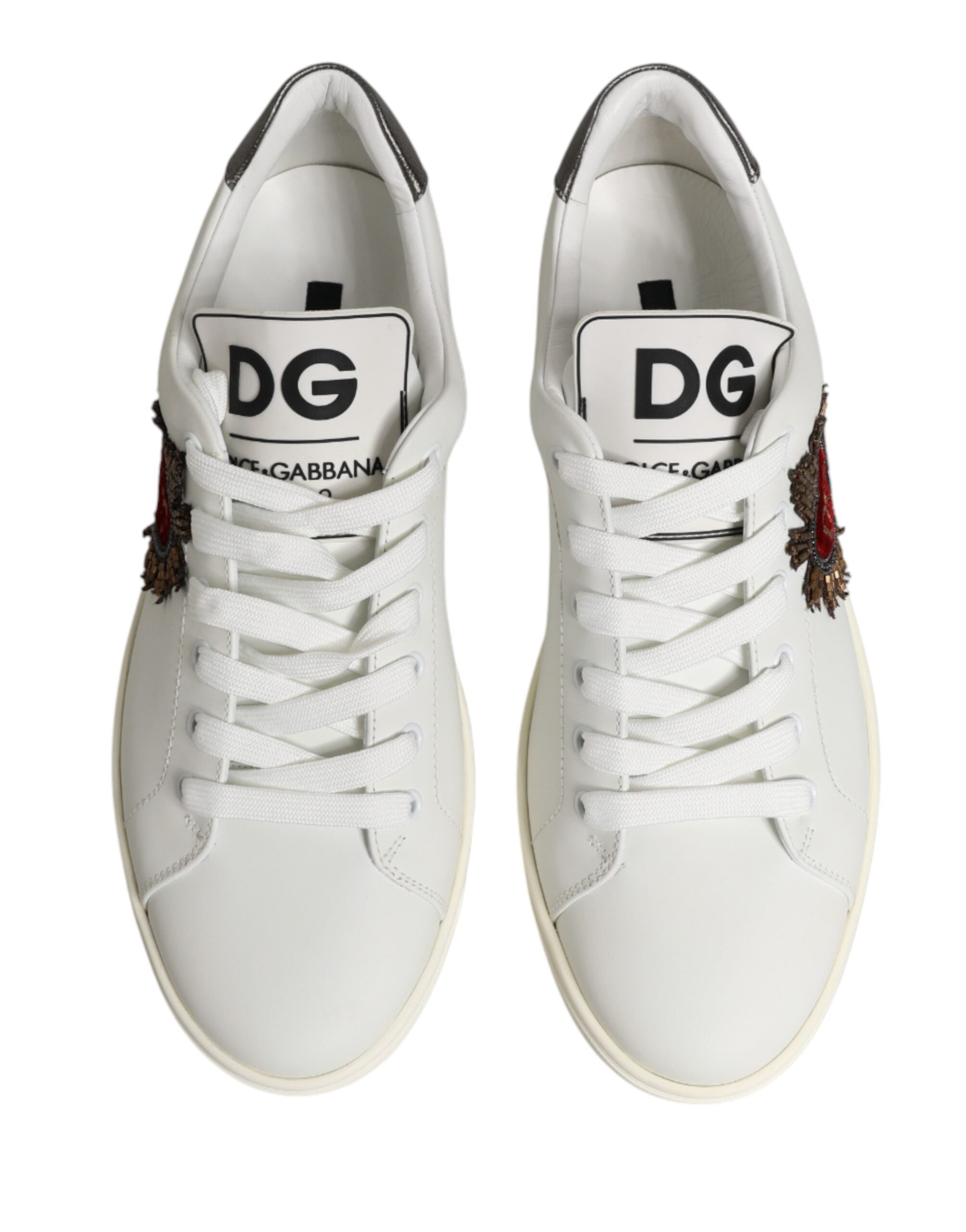 Dolce & Gabbana White Leather Sacred Heart Patch Sneakers Shoes - Luxe Nova