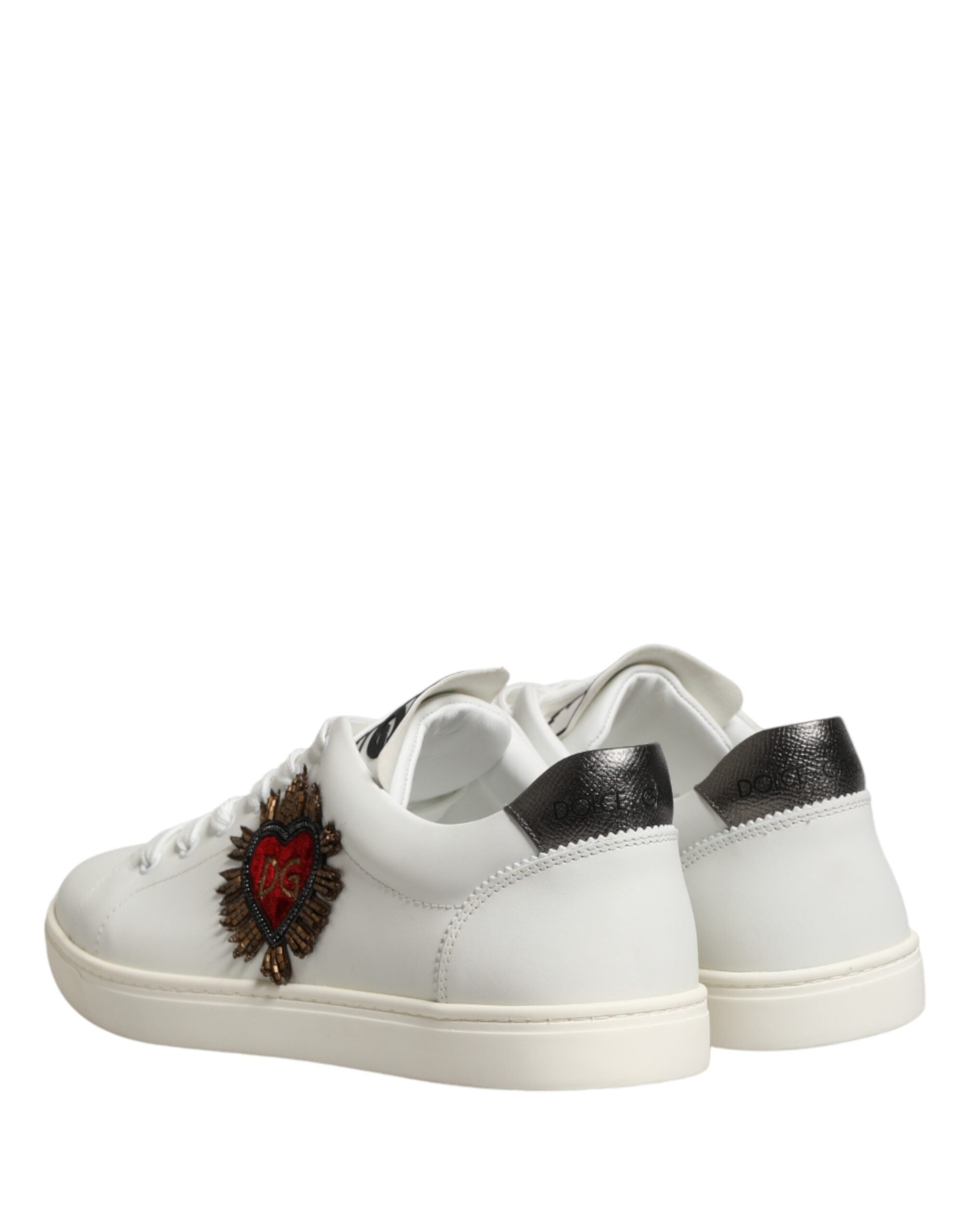 Dolce & Gabbana White Leather Sacred Heart Patch Sneakers Shoes - Luxe Nova