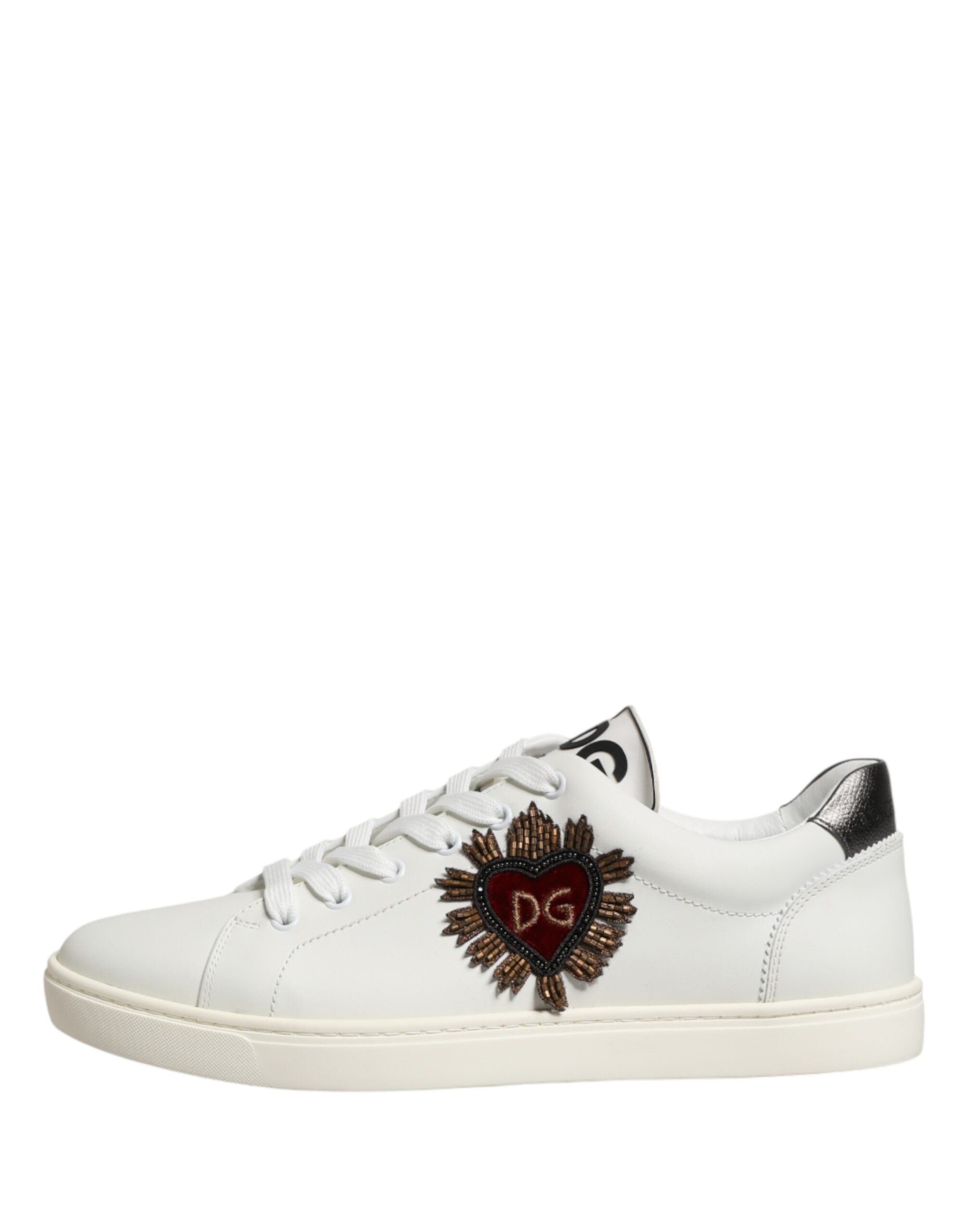 Dolce & Gabbana White Leather Sacred Heart Patch Sneakers Shoes - Luxe Nova