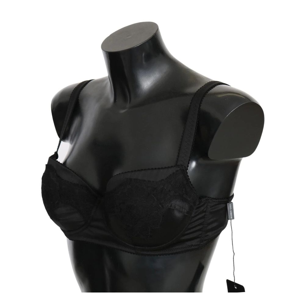 Dolce & Gabbana Black Lace Satin Elastic Bra