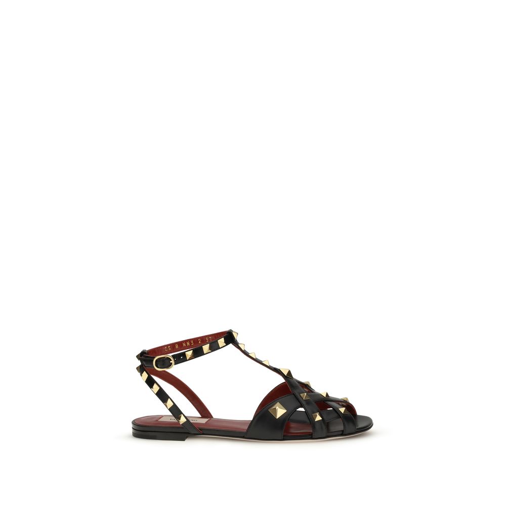 Valentino Garavani Black Goatskin Flat Sandals - Luxe Nova