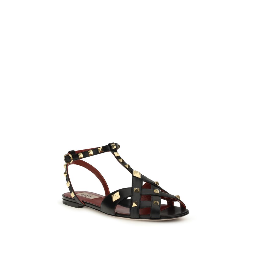 Valentino Garavani Black Goatskin Flat Sandals - Luxe Nova
