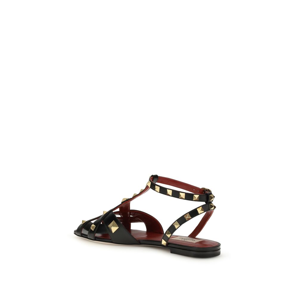 Valentino Garavani Black Goatskin Flat Sandals - Luxe Nova