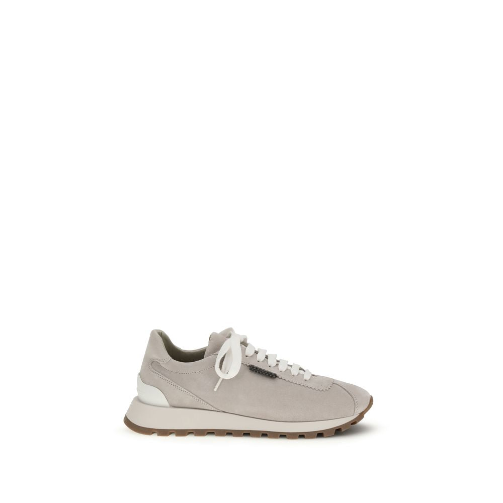 Brunello Cucinelli Gray Calf Leather Bos Taurus Chunky Sneakers - Luxe Nova