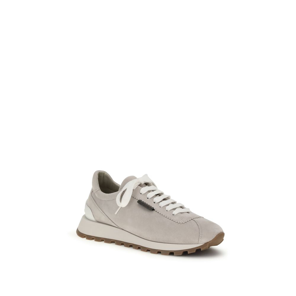 Brunello Cucinelli Gray Calf Leather Bos Taurus Chunky Sneakers - Luxe Nova
