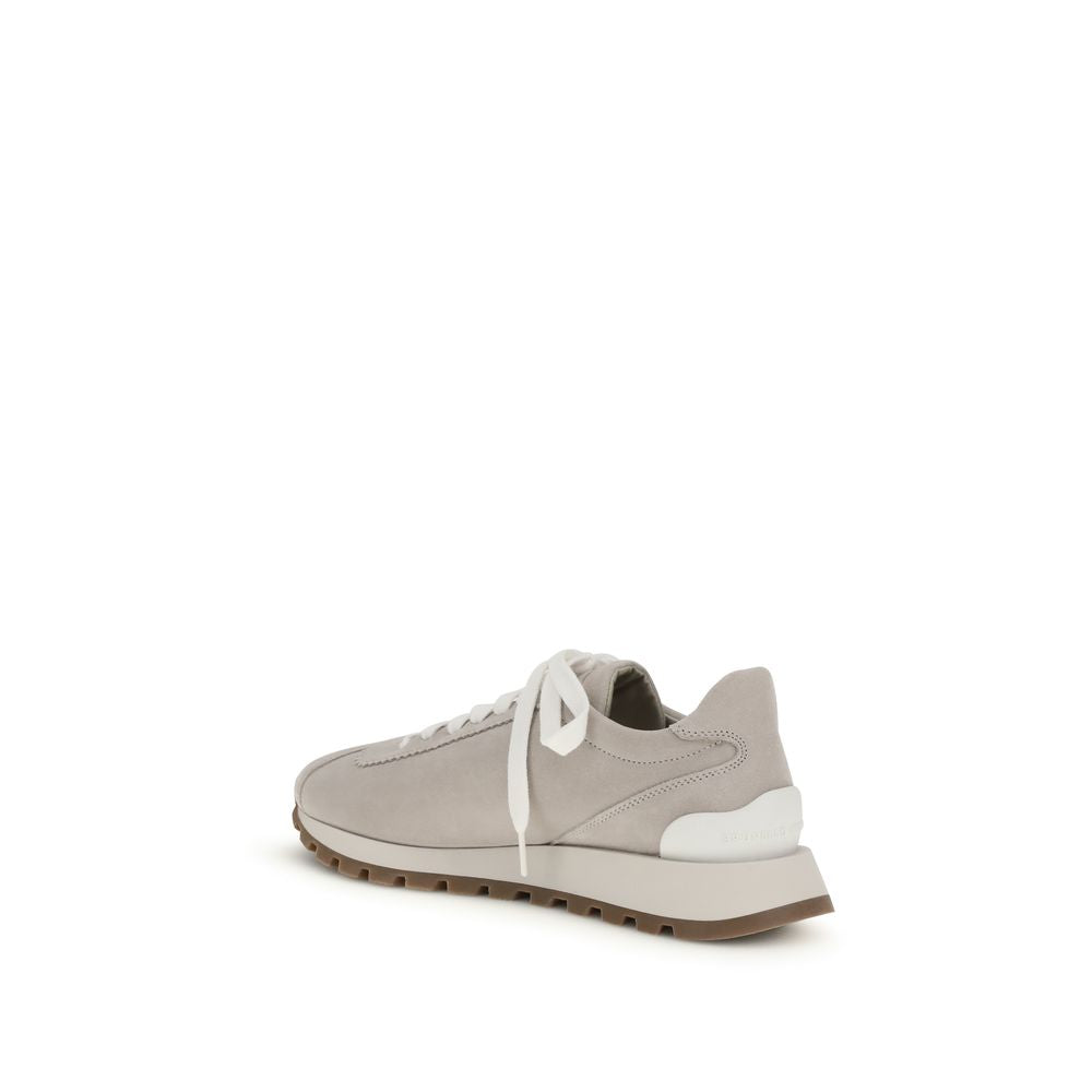 Brunello Cucinelli Gray Calf Leather Bos Taurus Chunky Sneakers - Luxe Nova