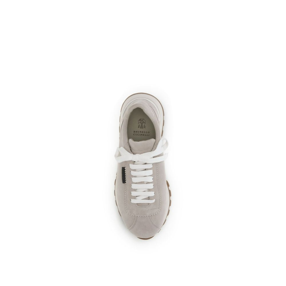 Brunello Cucinelli Gray Calf Leather Bos Taurus Chunky Sneakers - Luxe Nova
