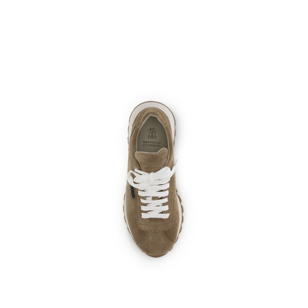 Brunello Cucinelli Beige Calf Leather Bos Taurus Platform Sneakers - Luxe Nova