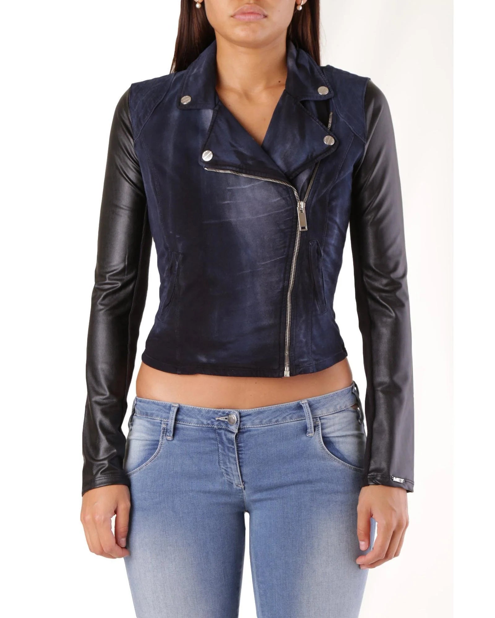 Met Blue Cotton Biker Jacket