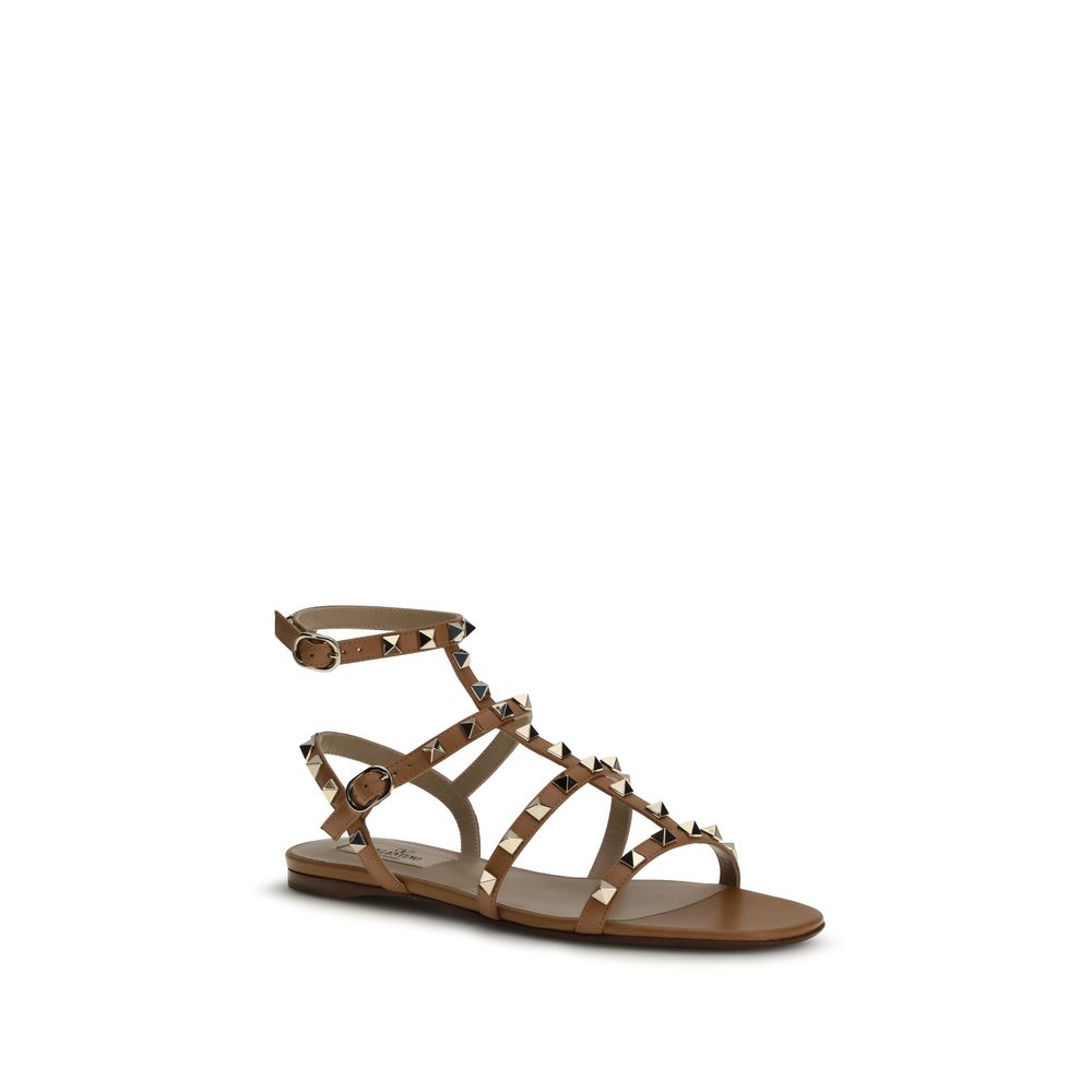 Valentino Garavani Beige Calf Leather Bos Taurus Flat Sandals - Luxe Nova