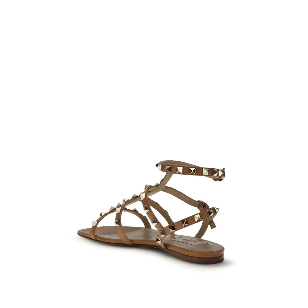 Valentino Garavani Beige Calf Leather Bos Taurus Flat Sandals - Luxe Nova