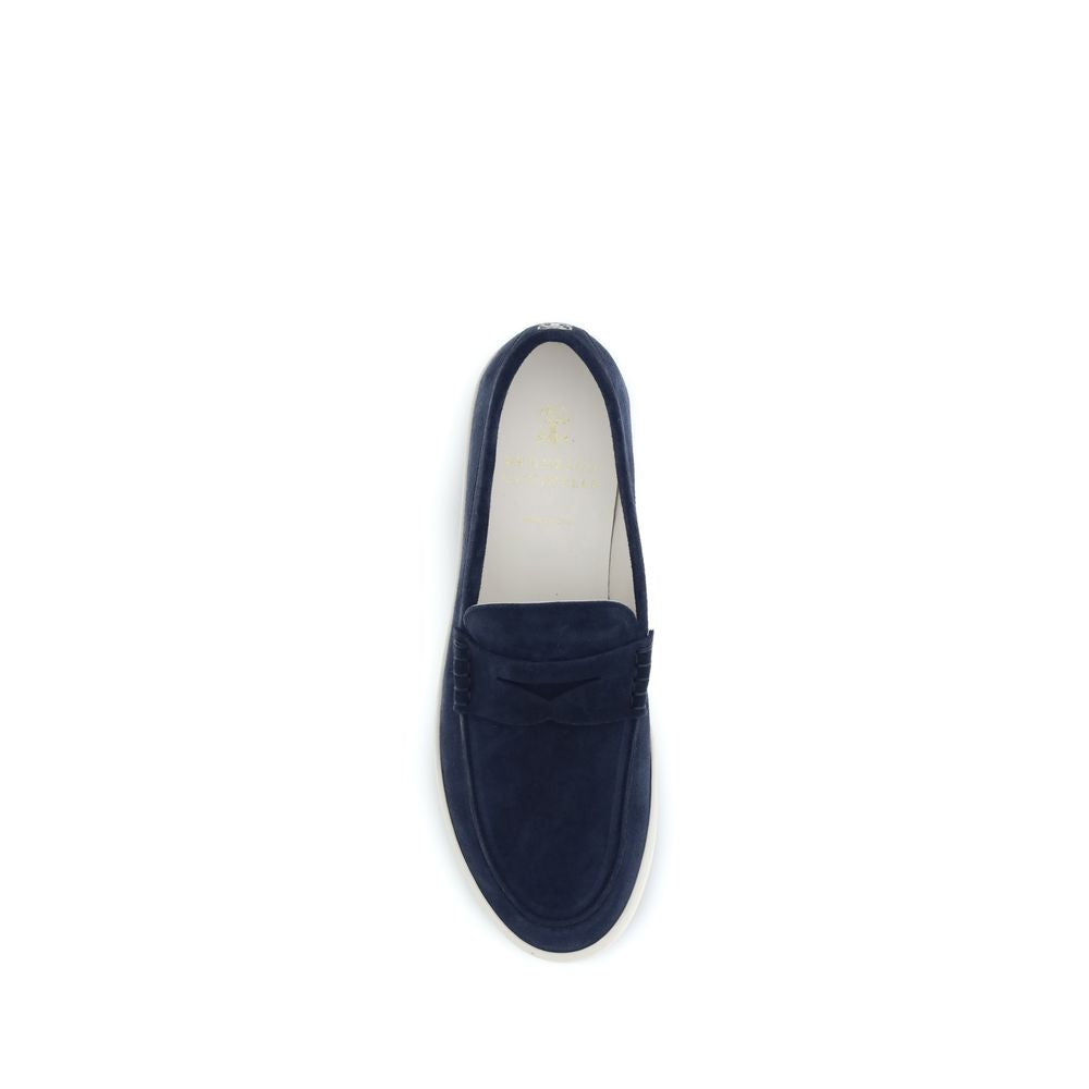 Brunello Cucinelli Blue Calf Leather Bos Taurus Slip-On Loafers - Luxe Nova